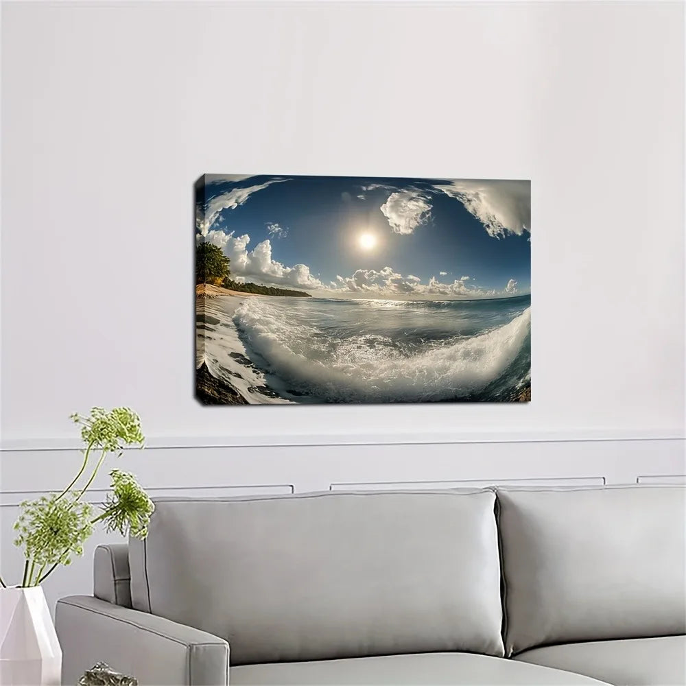 Coast Decorative Canvas Art Serene Waves Beneath Blue Sky