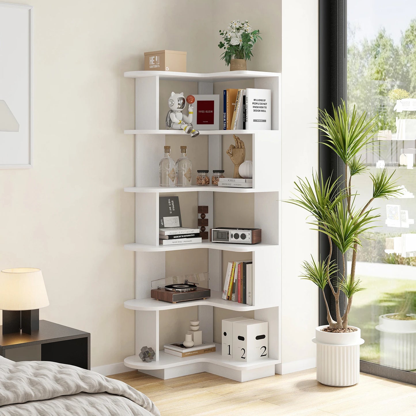 Farini 5-Tier Corner Bookshelf L-Shaped Freestanding Bookcase