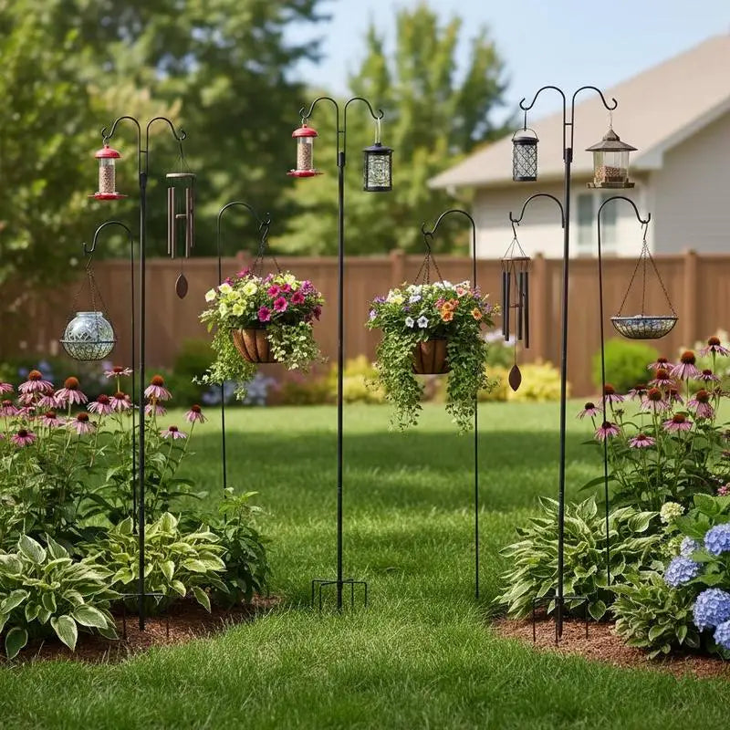 Double Shepherds Hooks for Outdoor, 8 Pack 108 Inch Heavy Duty Bird Feeder Pole, 3/4 Inch Thick Garden Hooks for Hanging Hummingbird Feeder, Plant Baskets, Solar Light Lanterns,Wind Chimes