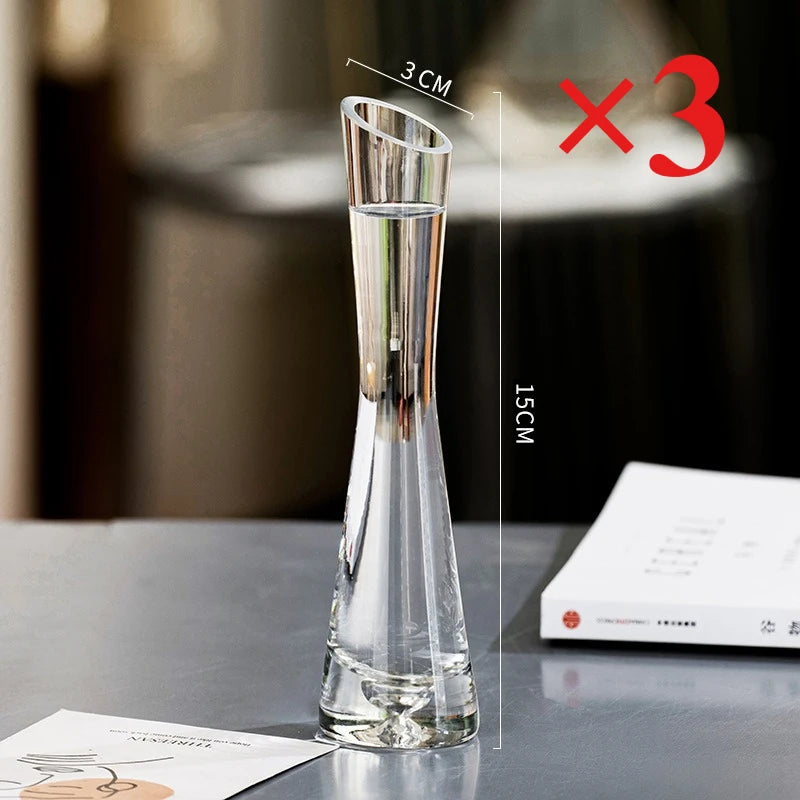 Clear Glass Slanted Mouth Vase For Modern European Home Decor