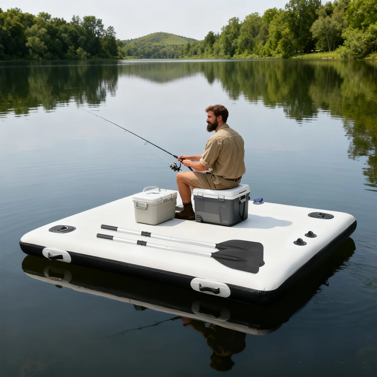 Portable Inflatable Boat and Floating Platform for Lake and Pool