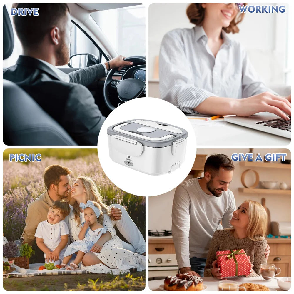 Electric Lunch Box Warmer Portable Food Heater Leakproof Car Home