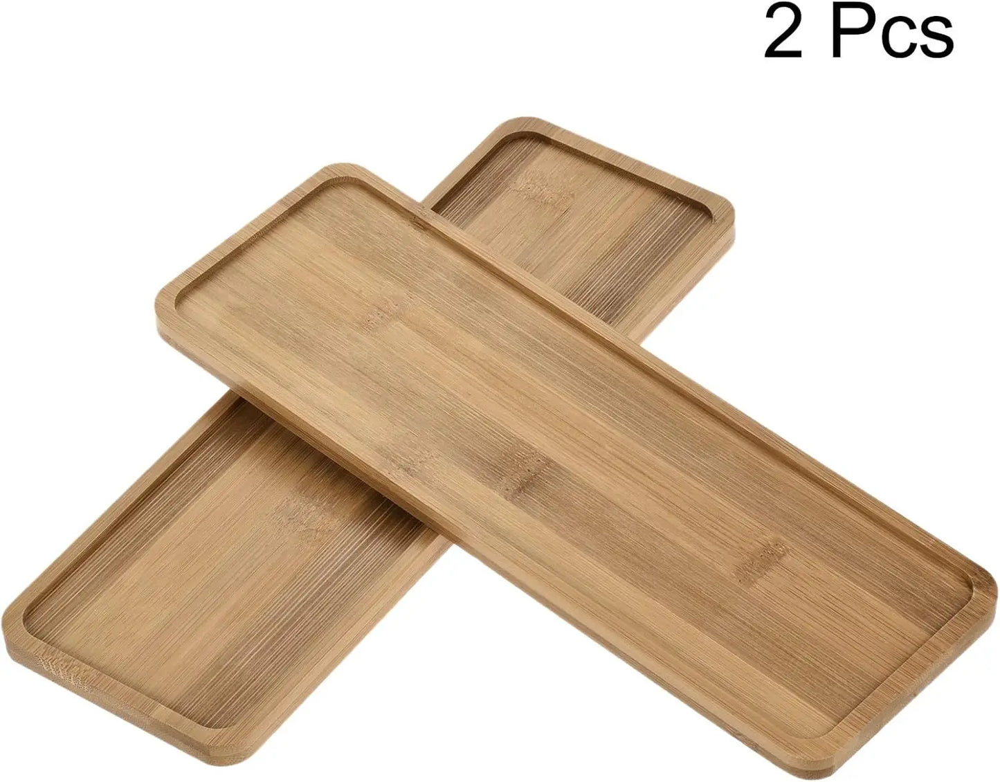 Bamboo Plant Pot Saucers 2 Pack Rectangular Drip Trays for Indoor Plants