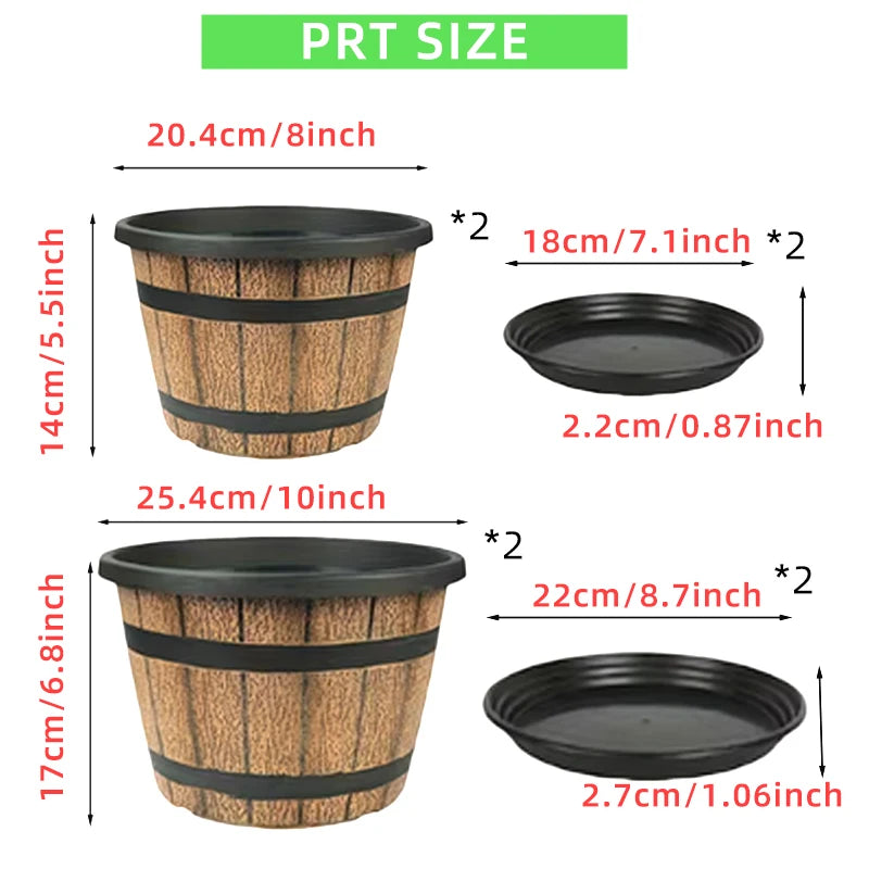 Indoor Large Resin Planter Imitation Wooden Barrel
