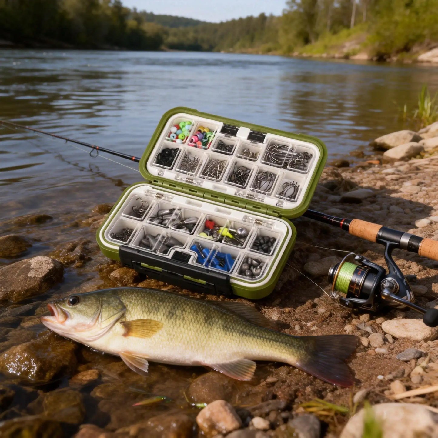 Fishing Kit Tackle Box With Hooks Weights Sinkers Gear