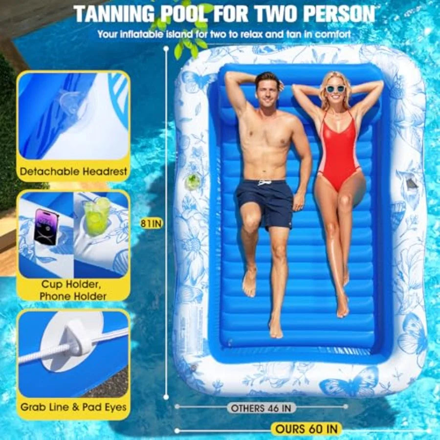 Inflatable Pool Lounger With Canopy for Adults Sunbathing