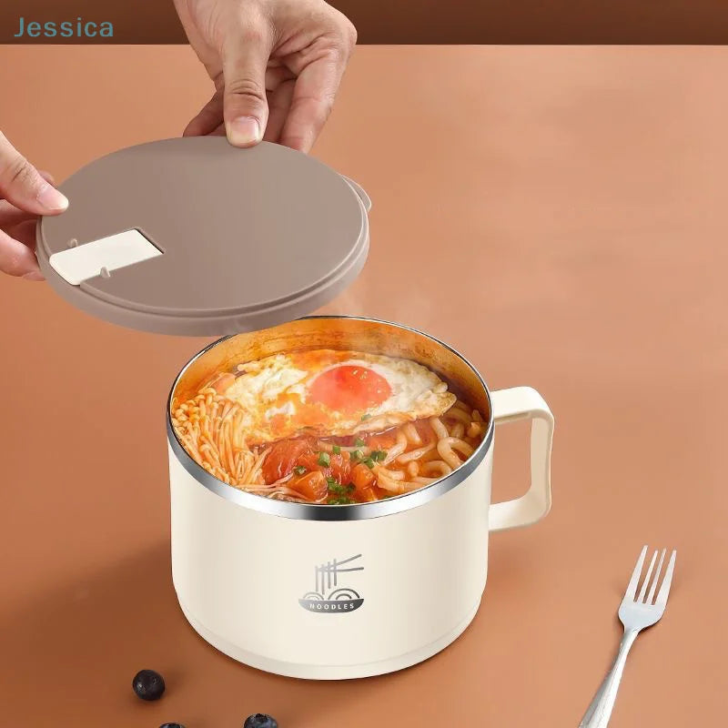 Stainless Steel Instant Noodle Bowl With Lid Double Layer