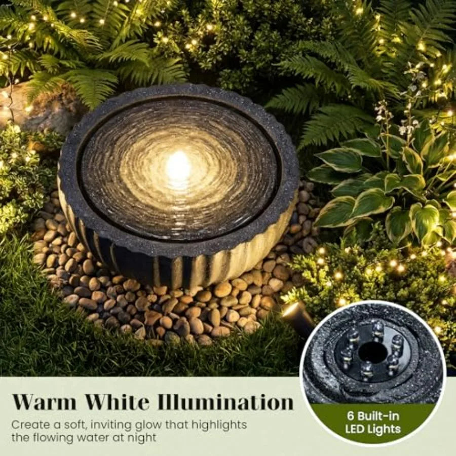 Outdoor Water Fountain With LED Lights And Adjustable Pump