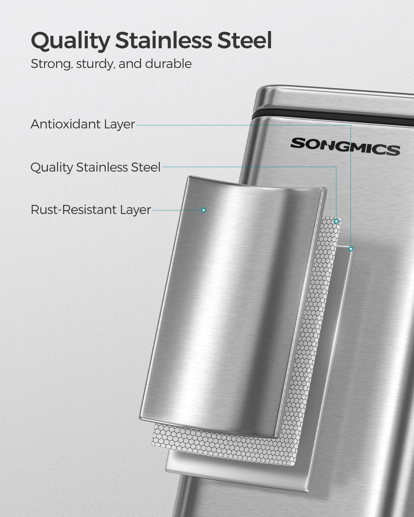 SONGMICS Slim Stainless Steel Bathroom Trash Can With Lid