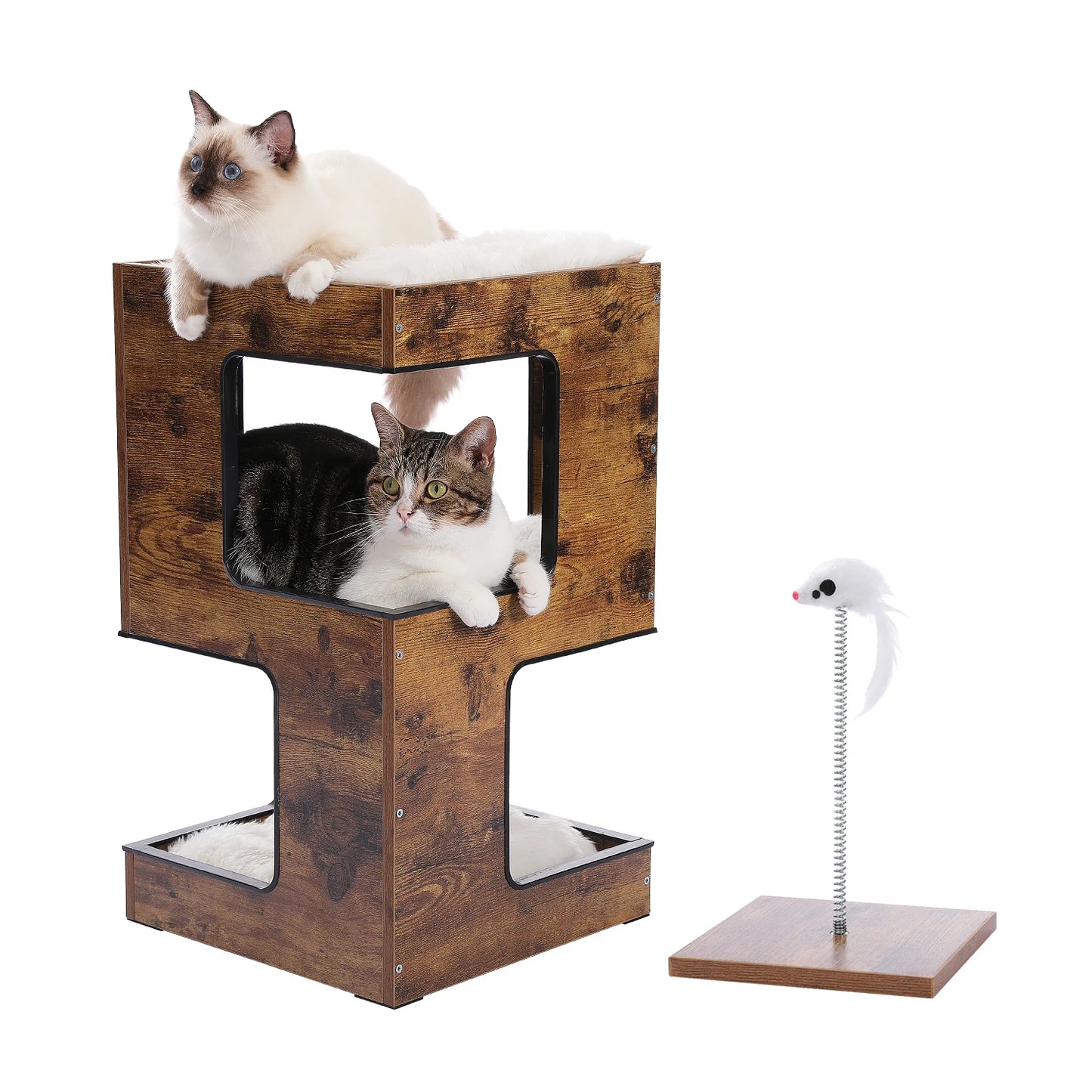 PAWZ Road Wood Cat Condo Tower With Scratching Pad Mats
