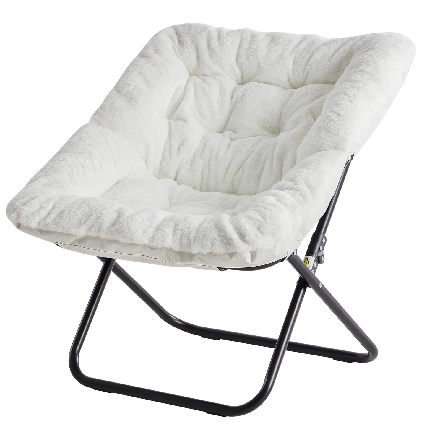 28IN Cozy Saucer Chairs Soft Faux Fur Large Size Folding Lounge Living Room Padded Seat Metal Frame Reading Chair Furniture