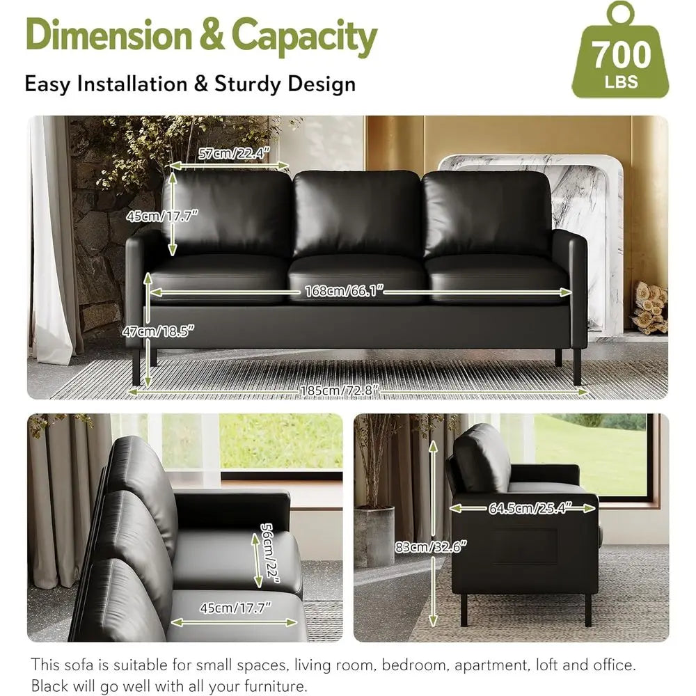 Modern Leather 3-Seater Sofa With USB Ports For Small Spaces