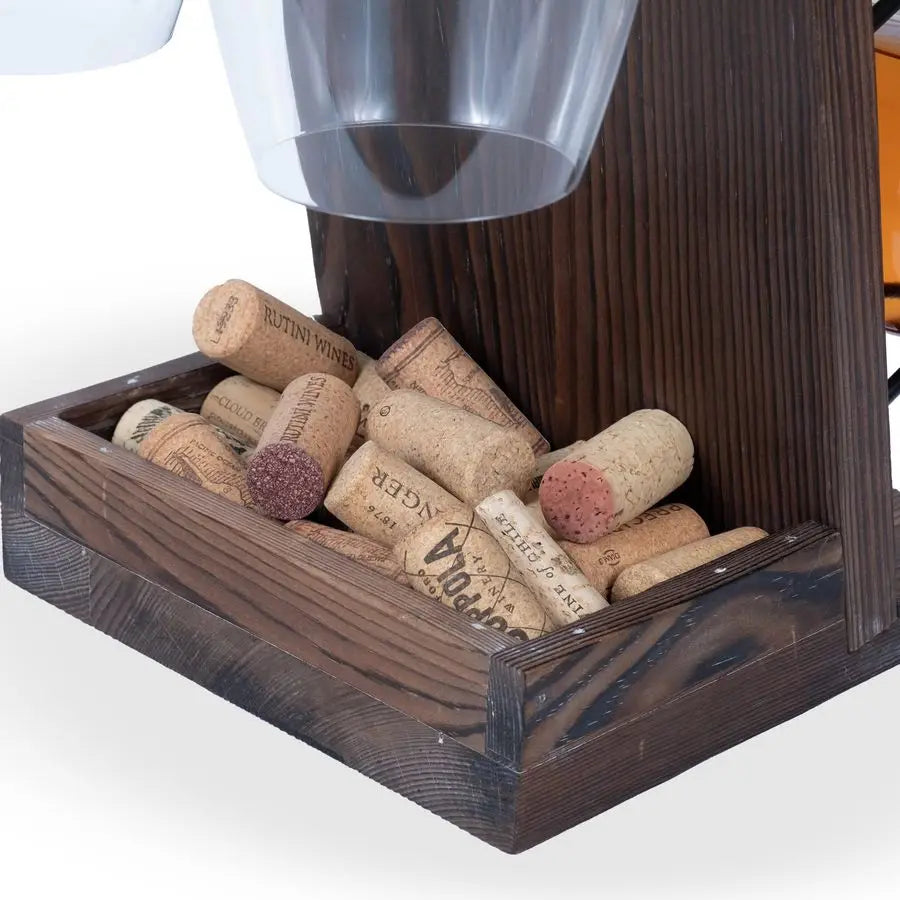 XMSJ Rueda Tabletop Wine Rack For Four Bottles And Stemware Cork Storage