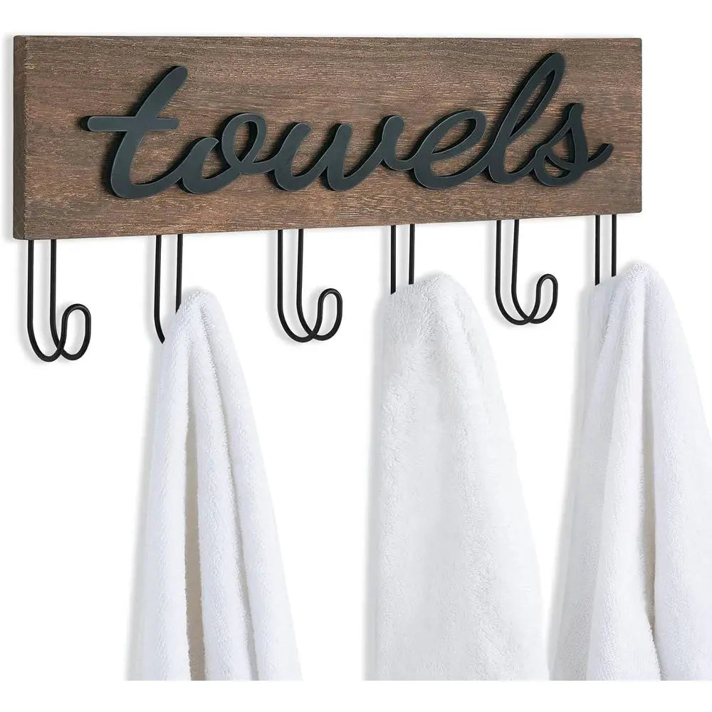 Rustic Wall Mount Towel Rack For Bathroom Wood Finish