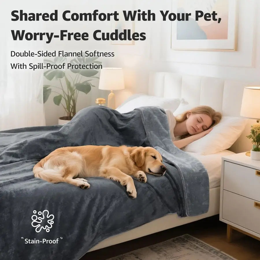 Waterproof Reversible Flannel Bed Blanket for Pets and Home Use