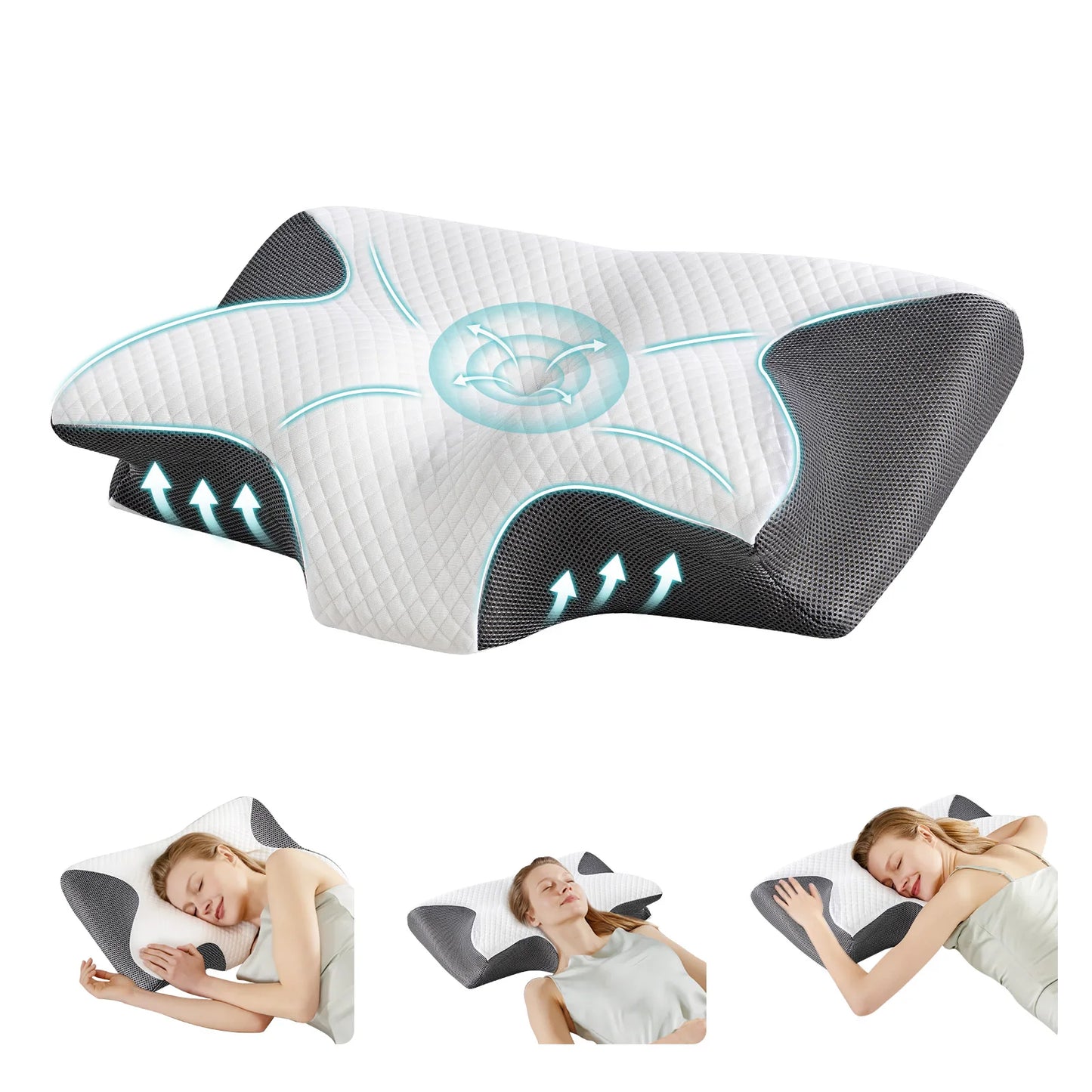 Ergonomic Cervical Neck Pillow, Memory Foam bedroom with Cooling Pillowcase sleep Contour Pillows