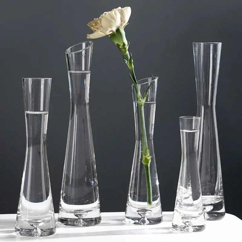 Clear Glass Slanted Mouth Vase For Modern European Home Decor