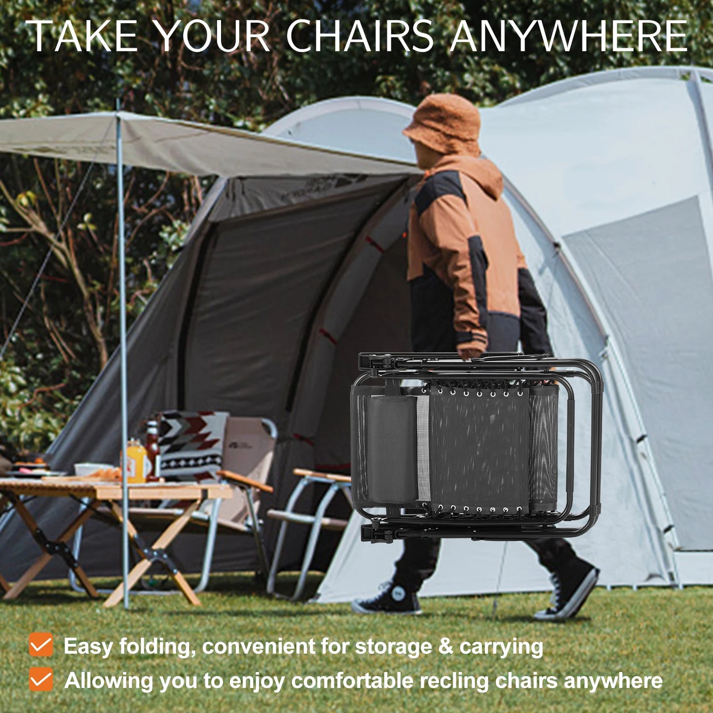 JHK Zero Gravity Lounge Chair With Cup Holder Tray