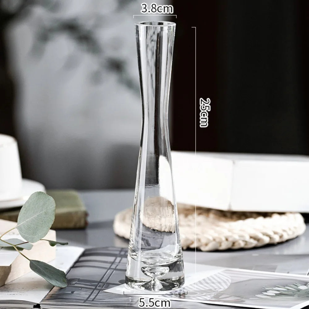 Clear Glass Slanted Mouth Vase For Modern European Home Decor