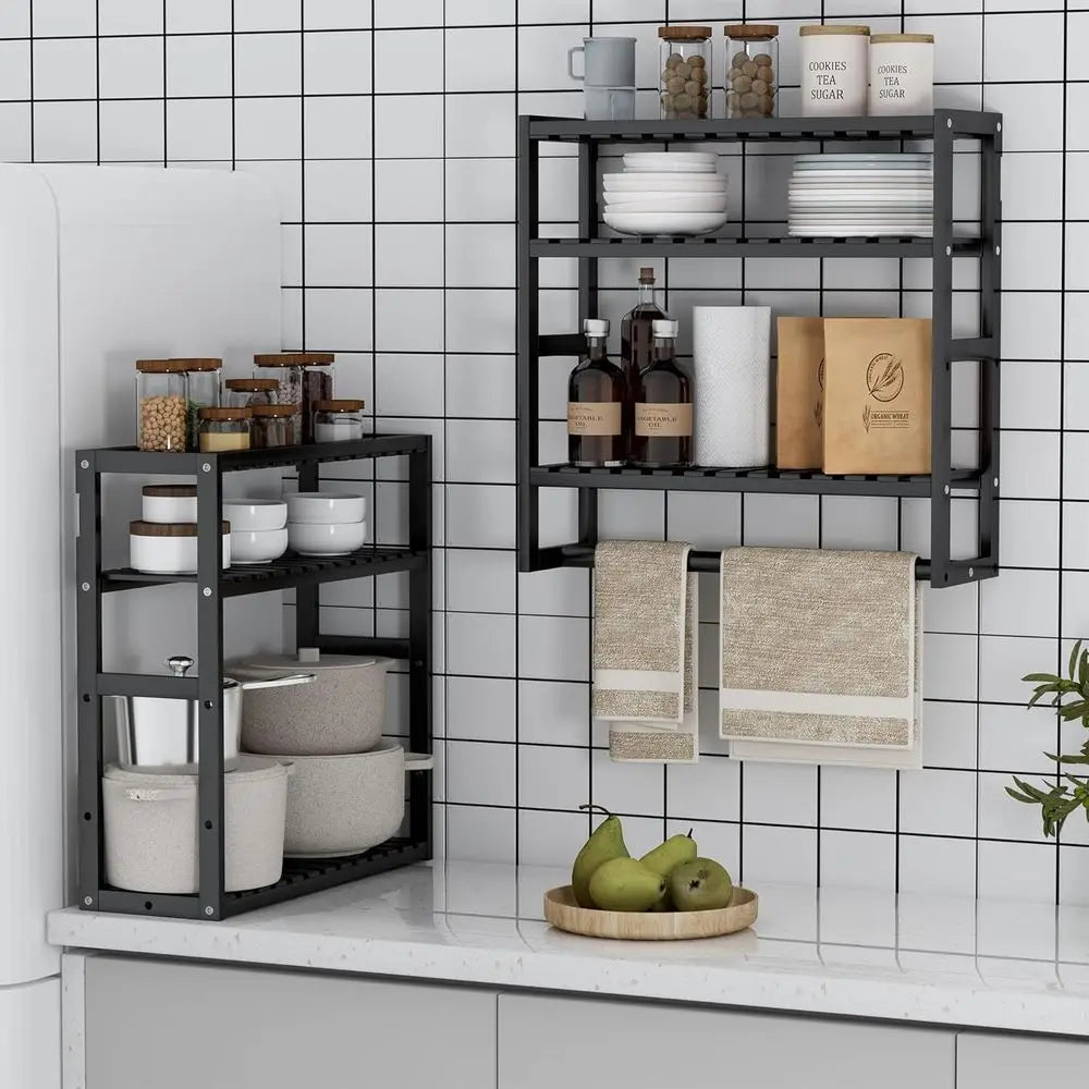 Bamboo Over Toilet Storage Shelf With Towel Bar Compact Spaces