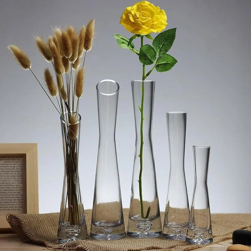 Clear Glass Slanted Mouth Vase For Modern European Home Decor