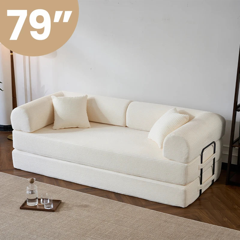 Corduroy Upholstered Folding Convertible Sofa Bed for Living Room