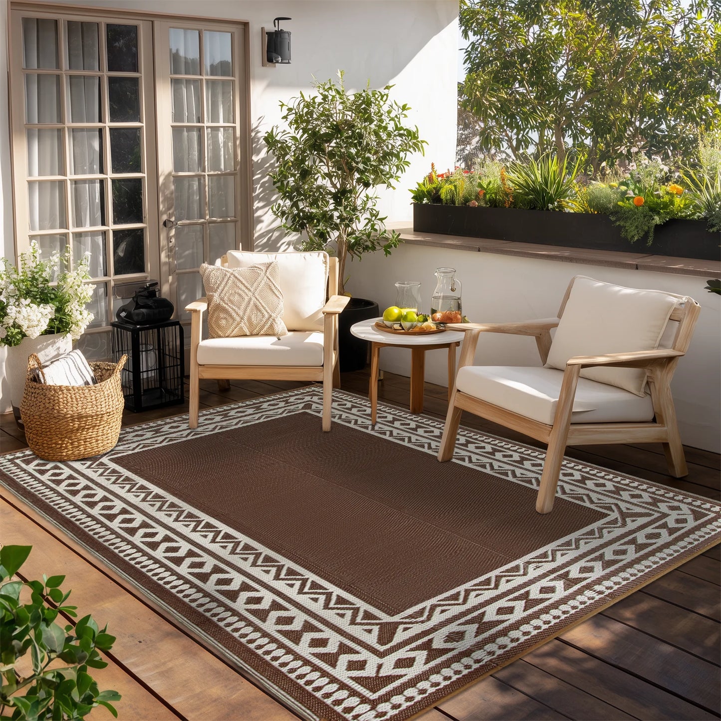 Outdoor Patio Rug Reversible Polypropylene Straw Kilim