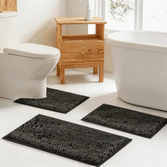 Chenille Bathroom Rugs Set 3 Piece Non Slip Mats PVC