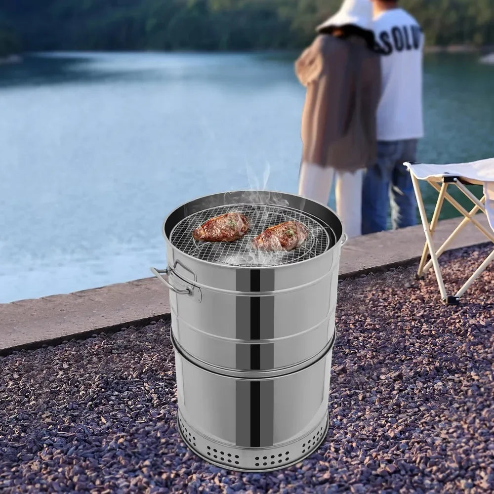 Smokeless Charcoal Grill 360 Degree Stainless Barrel With 50 Skewers