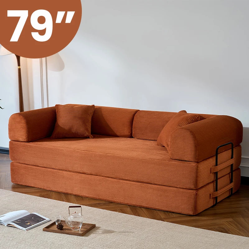 Corduroy Upholstered Folding Convertible Sofa Bed for Living Room