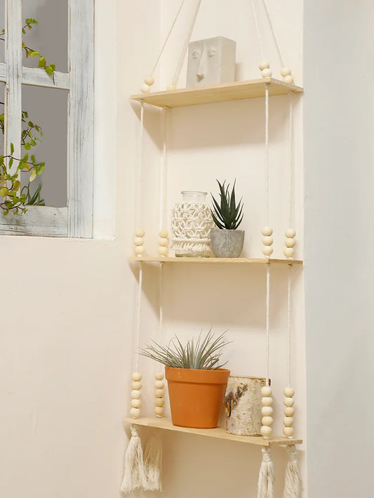Wooden Wall Mount Storage Rack With Floating Plant Shelves