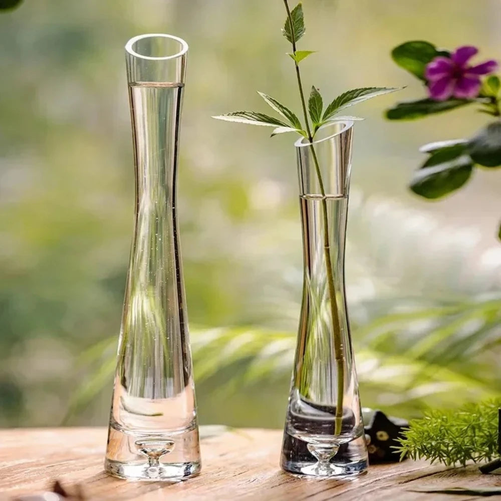 Clear Glass Slanted Mouth Vase For Modern European Home Decor