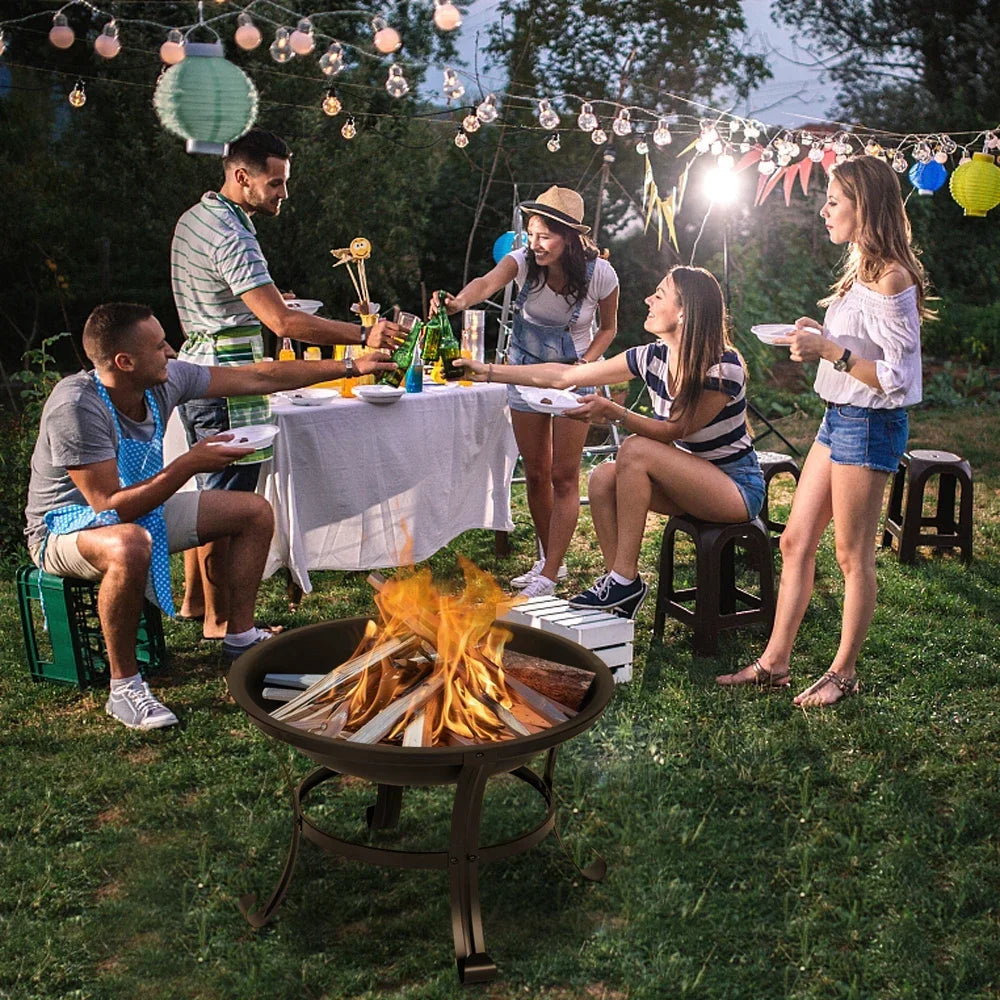 Iron Brazier Wood Burning Fire Pit Curved Feet Backyard Poolside