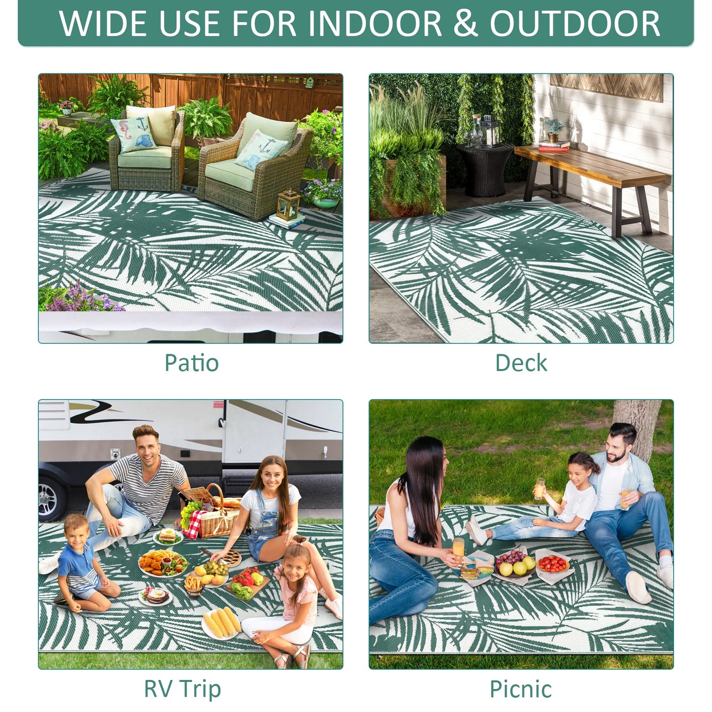 Outdoor Rugs Waterproof Reversible Outdoor Plastic Straw Rugs PatioIndoor Carpets RV Mat For Family Camp Picnic