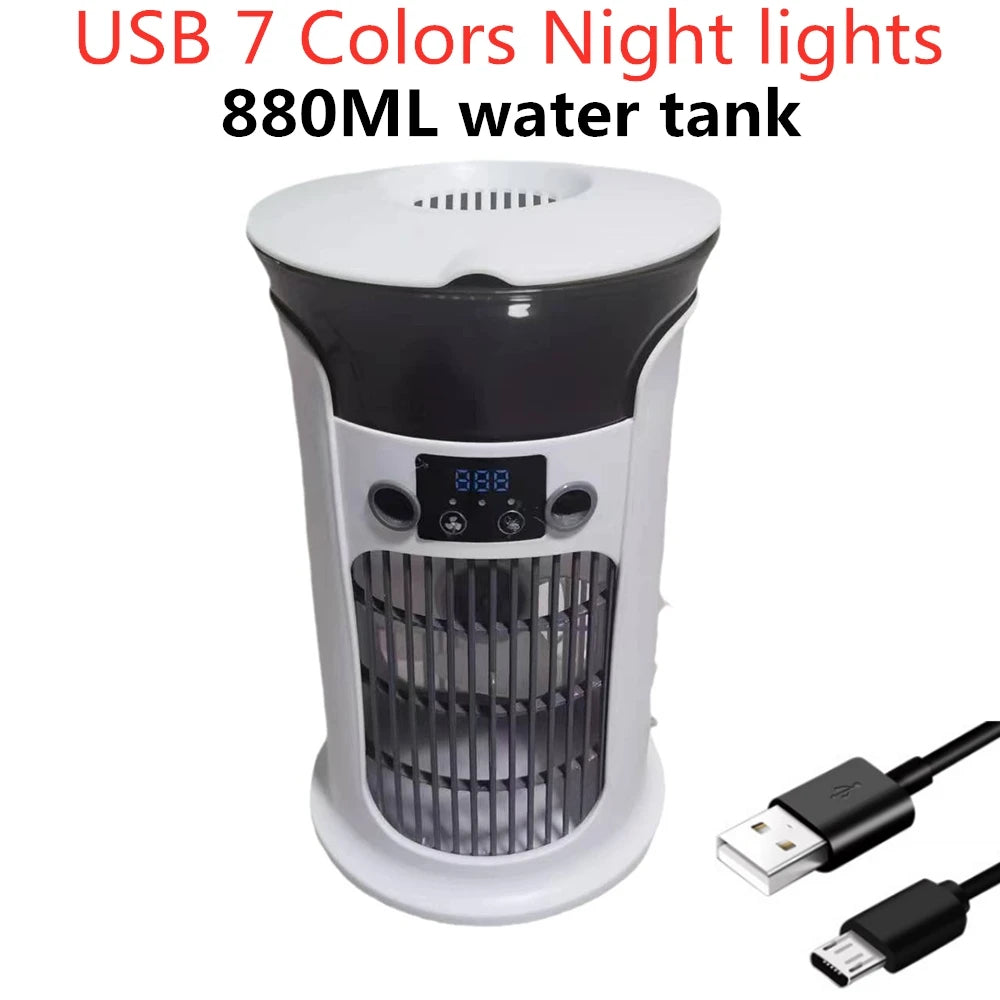 Mini Portable Air Conditioner Fan for Room Home Mute Desktop USB Camping Humidifier Water Mist Cooling Fan Night Lamp Air Cooler