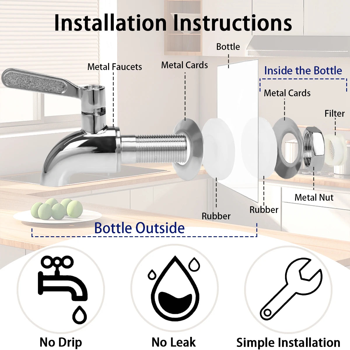 Glass Drink Dispenser Set With Stand And Stainless Faucet