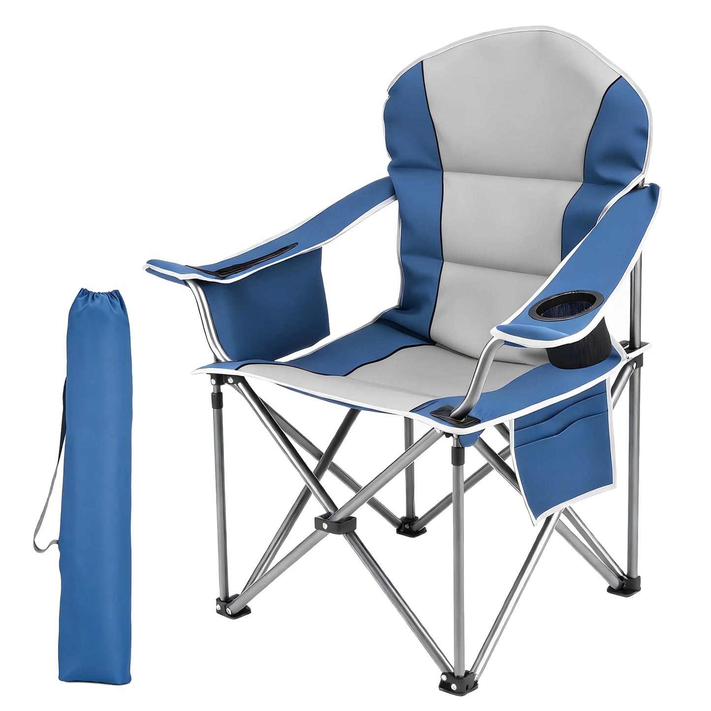 Outdoor Folding Camping Chair With Cup Holder And Cooler Bag