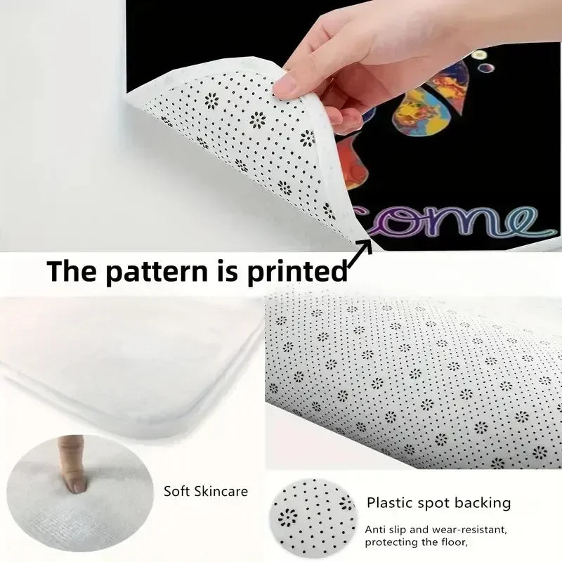 Modern Polyester Geometric Doorway Rug Non Slip Washable Mat