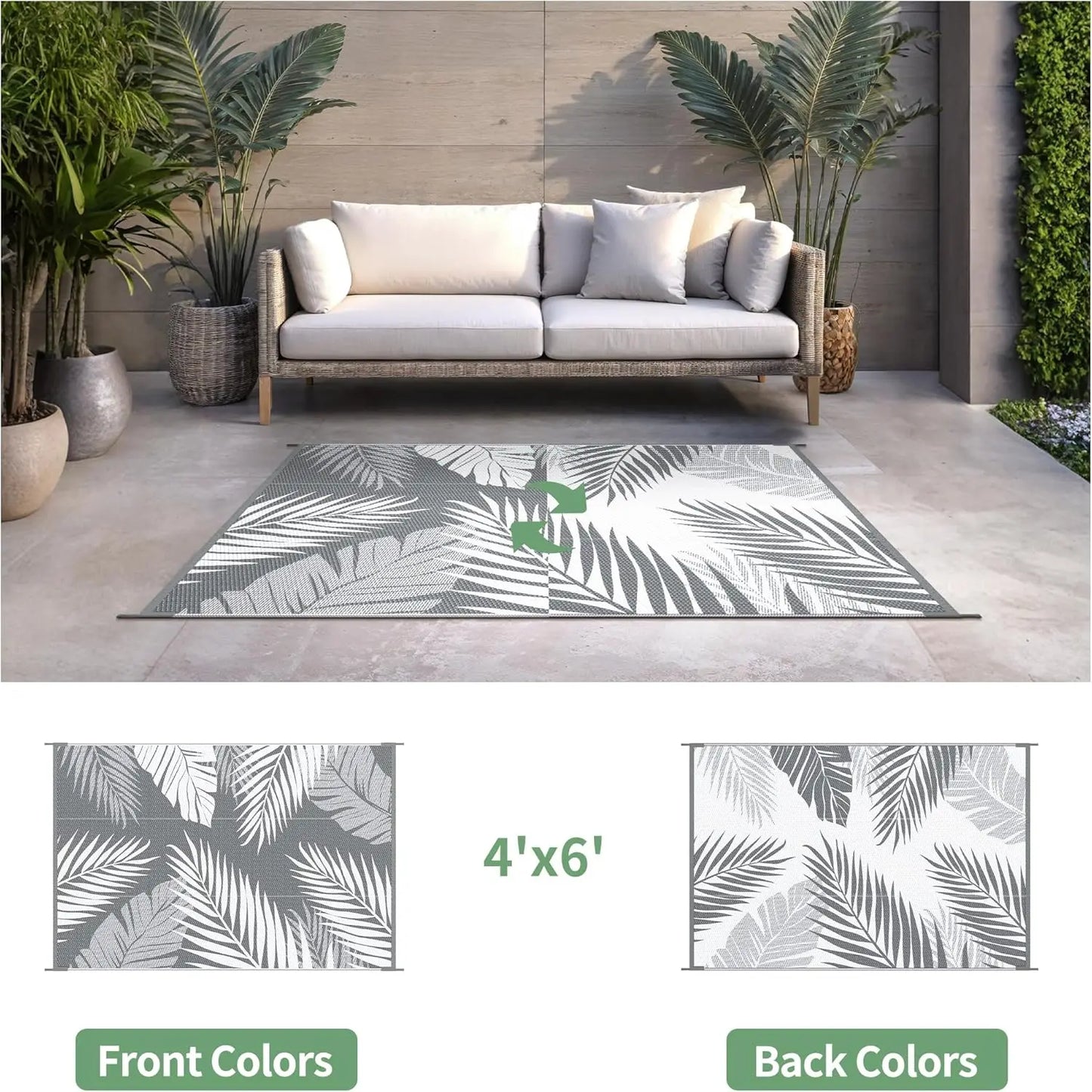 Outdoor Waterproof Reversible Rug For Patio And Camping