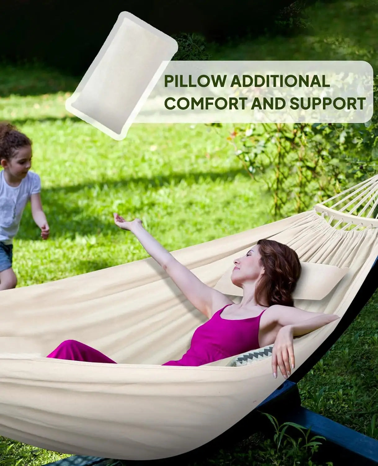Cotton Hammock With Stand Spreader Bar Includes Straps Carabiners Pillow