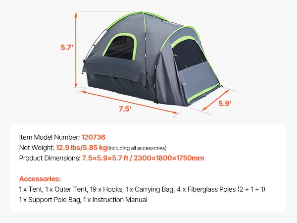 SucceBuy Pickup Truck Tent For Camping Waterproof PU2000