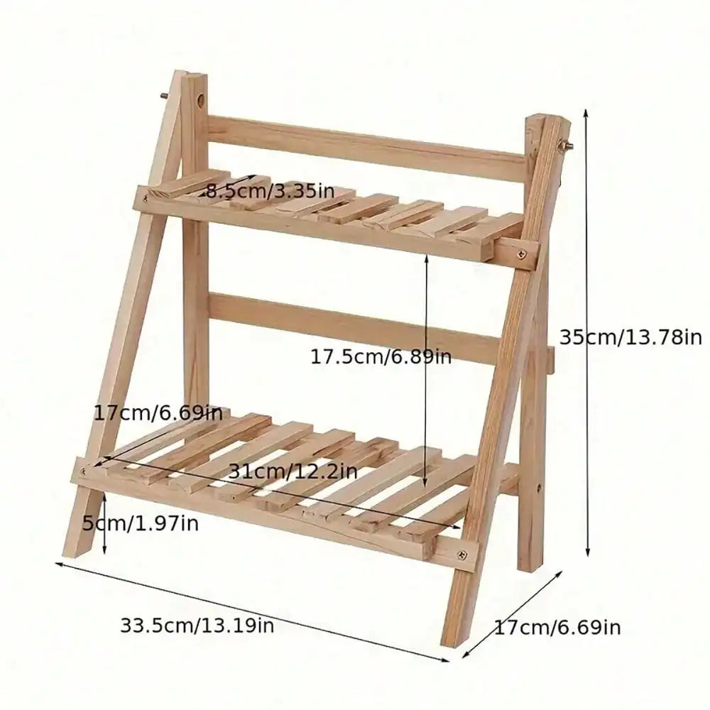 Wooden Desktop Display Shelf Dual Layer Storage Rack Foldable