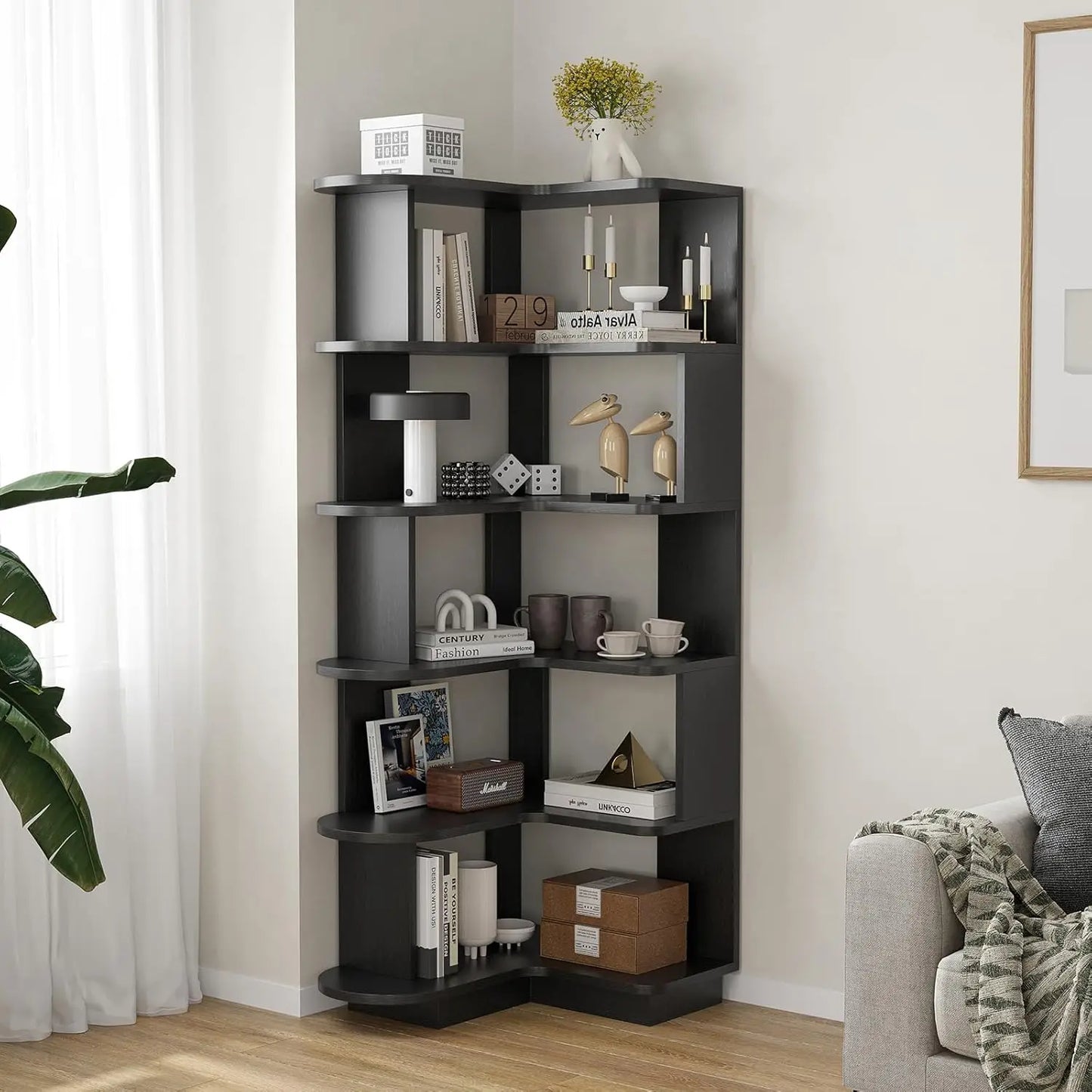 Farini 5-Tier Corner Bookshelf L-Shaped Freestanding Bookcase