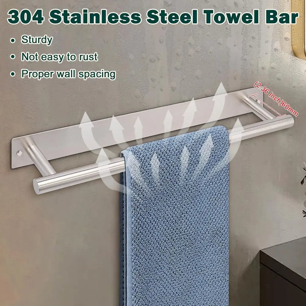 Stainless Steel No-Drill Towel Bar Wall Mount Single