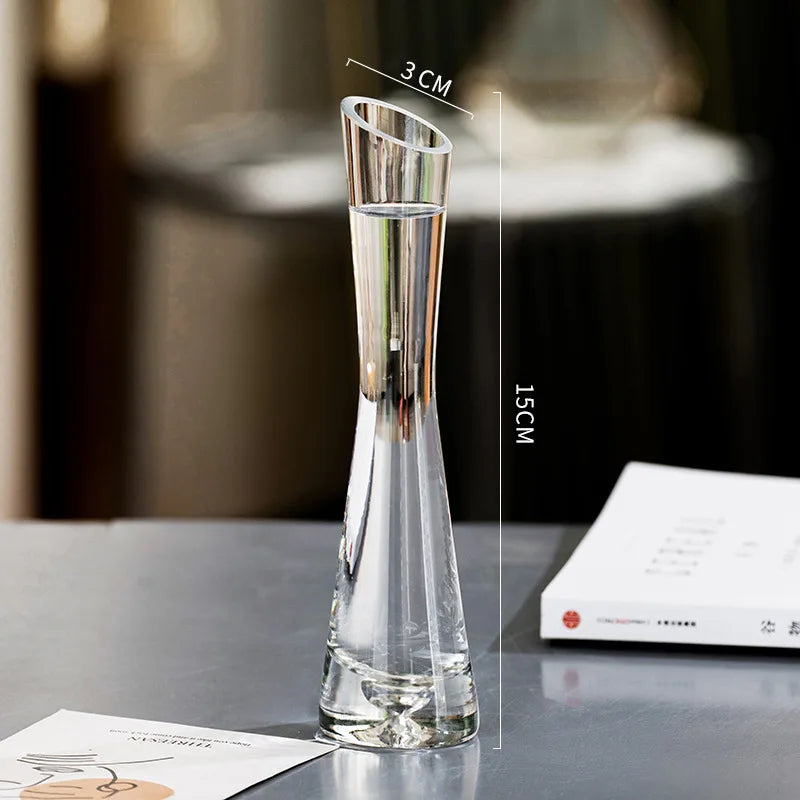 Clear Glass Slanted Mouth Vase For Modern European Home Decor