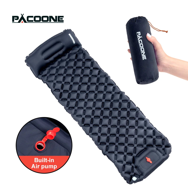 Pacoone Outdoor Sleeping Pad Camping Inflatable Mattress Built-In Pump