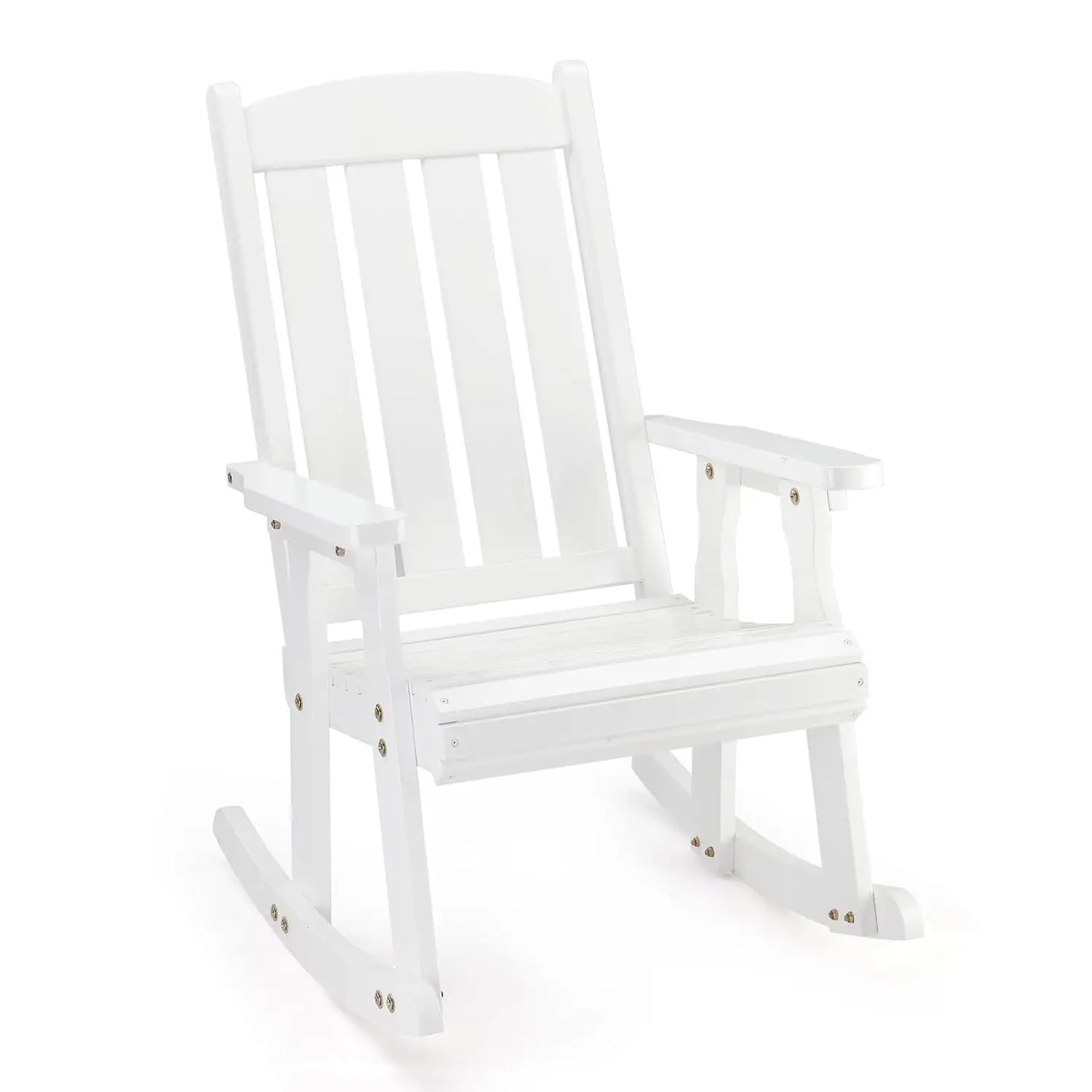 Heavy Duty Wooden Rocking Chair With Ergonomic Backrest For Patio