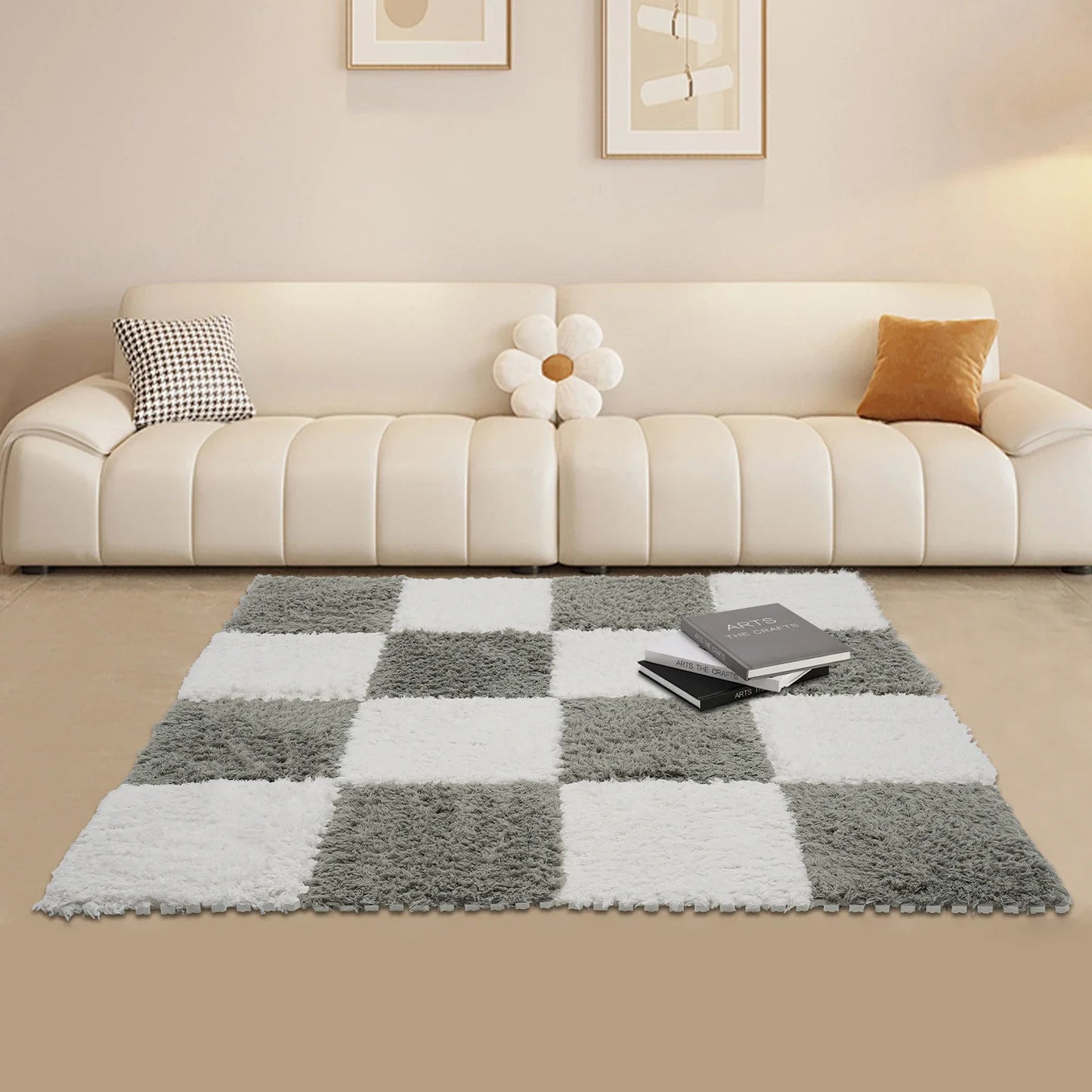 Interlocking Carpet Tiles 16-Piece Square Floor Mat With Border