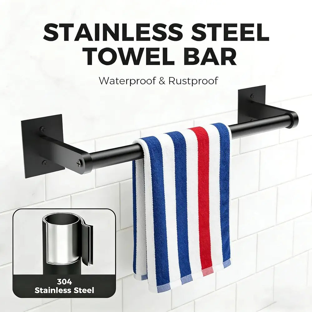 Matte Black Wall Mounted Towel Rack Stainless Steel Modern Bath