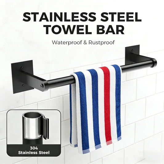 Matte Black Wall Mounted Towel Rack Stainless Steel Modern Bath